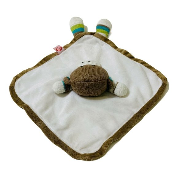 Baby Starters Rattle Security Blanket Lovey Sock Monkey White 12" x 12" 2011 - Picture 3 of 6